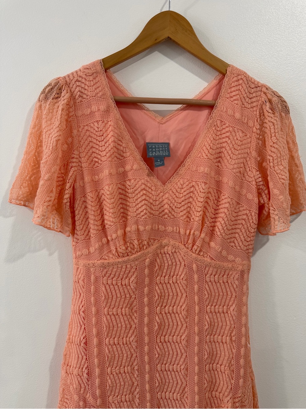 Rabbit Rabbit Rabbit Peach Lace Fit & Flare Dress 6 Fairy Romantic - Picture 4 of 13